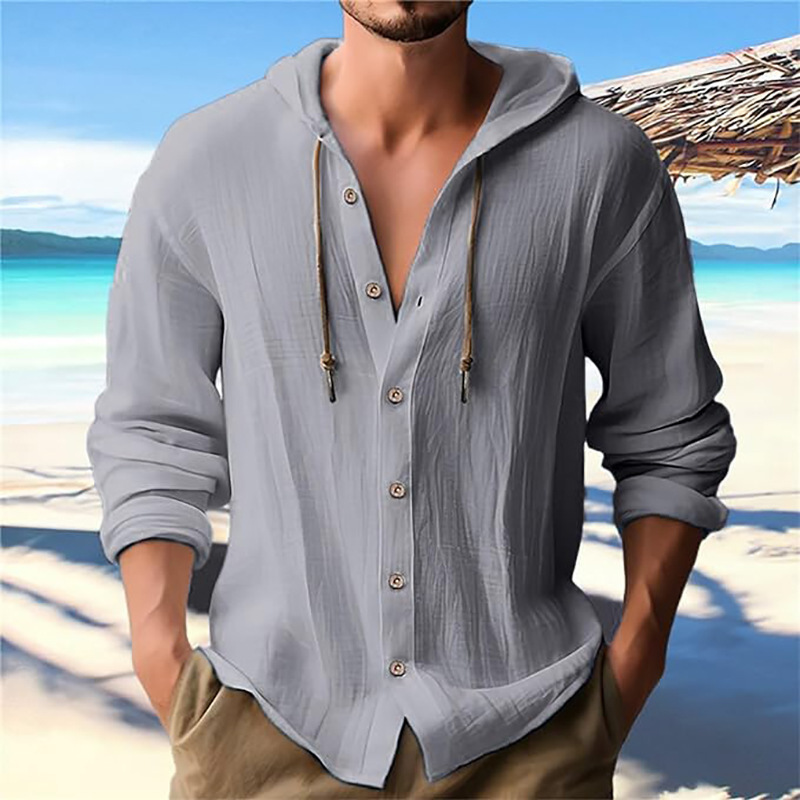 Lightweight Textured Summer Hoodie | Relaxed Fit Button-Down Shirt