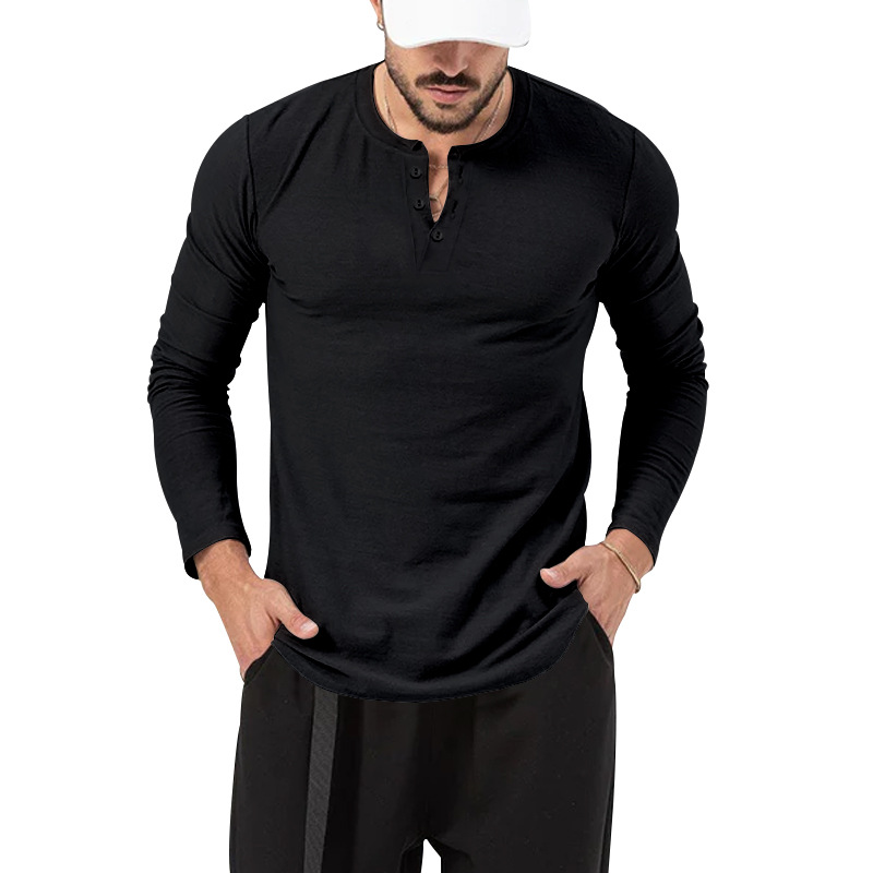 Essential Urban Long Sleeve Henley | Premium Minimalist Black Top